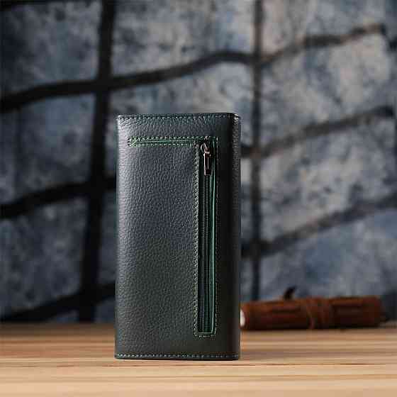 Удобный вертикальный кошелек из натуральной кожи ST Leather 23086 Зеленый Киев