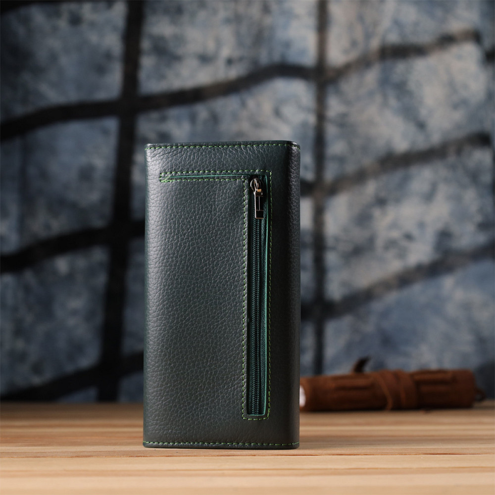 Удобный вертикальный кошелек из натуральной кожи ST Leather 23086 Зеленый Киев - изображение 2