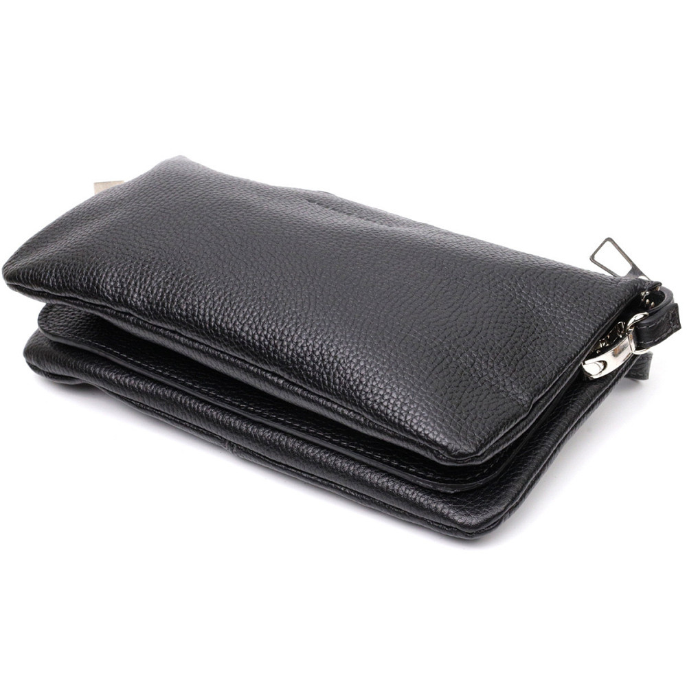 Зручний жіночий клатч із натуральної зернистої шкіри GRANDE PELLE 11697 Чорний Київ - фото 7