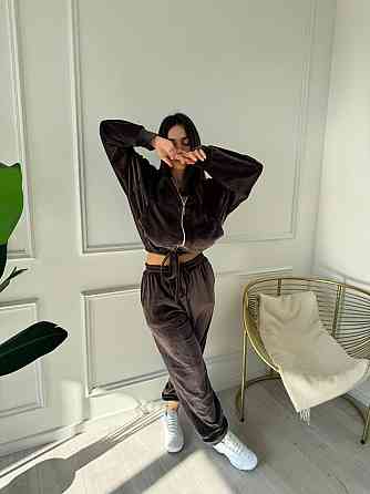 Женский плюшевый прогулочный костюмчик двойка: кофта и штаны плюшевый велюр Шоколад, 46/48 Одесса