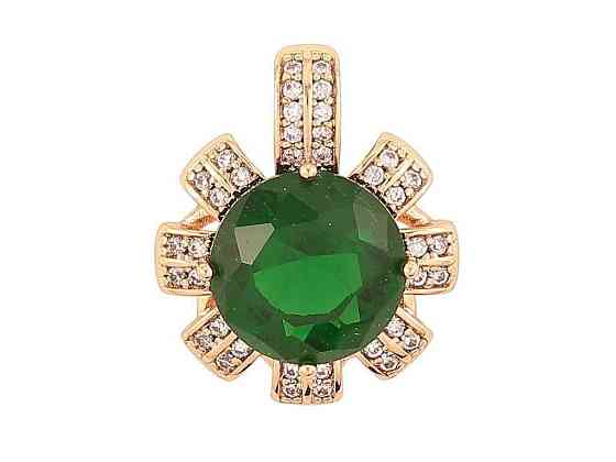 Кулон Позолота 18K «Квіточка з зеленим фіанітом та інкрустацією цирконієм» для ланцюжка до 5мм (262303) ТМ Київ