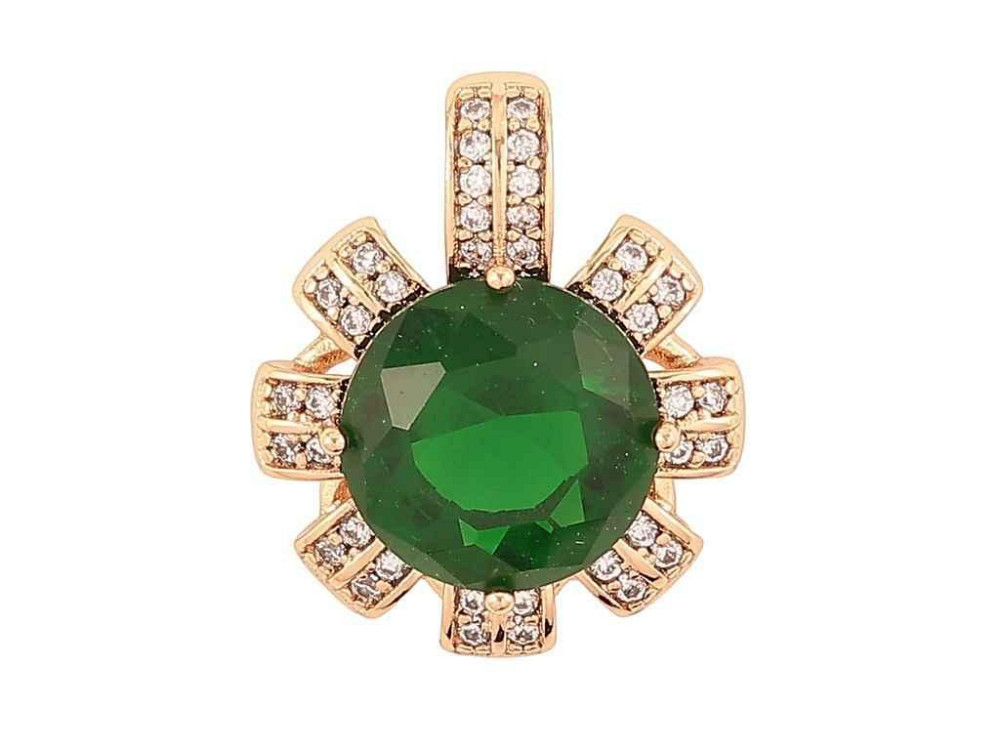 Кулон Позолота 18K «Квіточка з зеленим фіанітом та інкрустацією цирконієм» для ланцюжка до 5мм (262303) ТМ Київ - фото 1