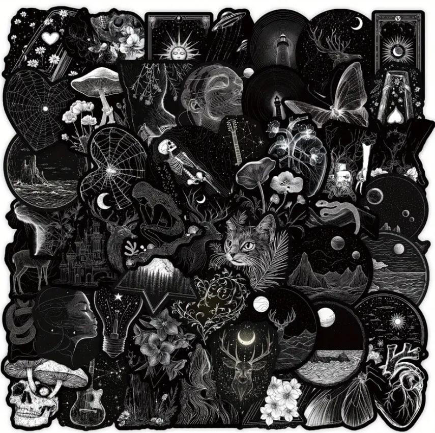 50 шт. черно-белых готических наклеек из винила для скрапбукинга, ежедневника, ноутбука, бутылки для Киев - изображение 1