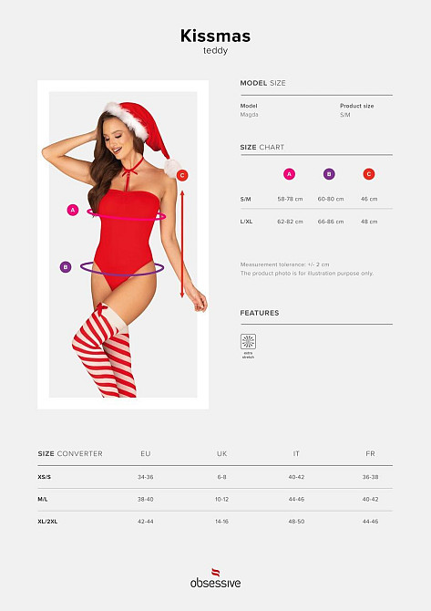Боди Obsessive Kissmas teddy red L/XL (мятая упаковка!!!) Sex Aura Киев - изображение 6