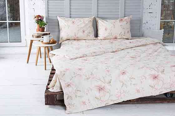 Підковдра Ecotton двоспальна 175х210 см бавовняна молочного кольору з квітами Коломыя