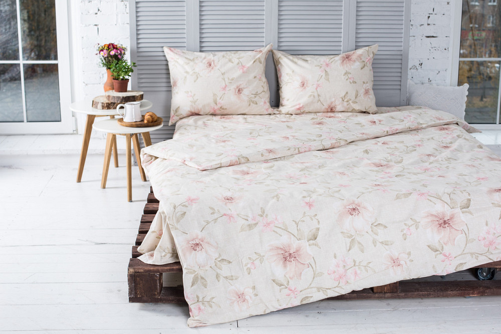 Підковдра Ecotton двоспальна 175х210 см бавовняна молочного кольору з квітами Коломыя - изображение 1