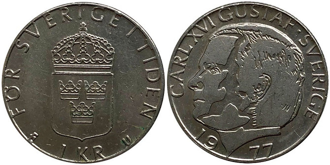 1 крона 1977-98 рік Швеція Полтава - фото 1