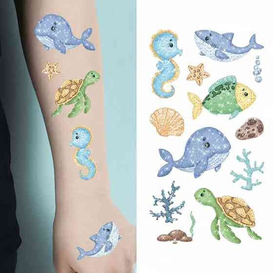 Набор детских блестящих временных тату «Морские животные» kids-tatto-see-set10 Винница