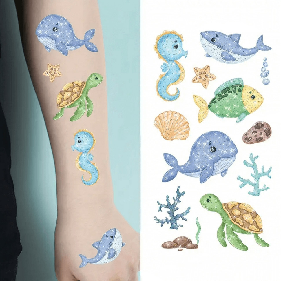 Набор детских блестящих временных тату «Морские животные» kids-tatto-see-set10 Винница - изображение 2