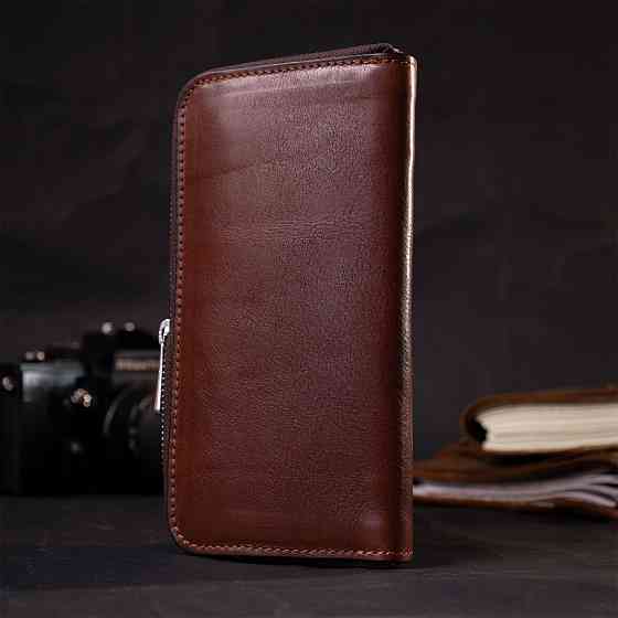 Удобный кошелек-клатч на молнии из натуральной кожи Коричневый (GRANDE PELLE) Киев