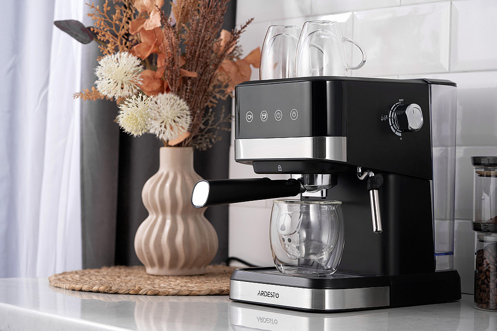 Кавоварка ARDESTO ріжкова 1.5л, мелена, ручний капучинатор, сенсорне керування, чорно-сріблястий Київ - фото 5