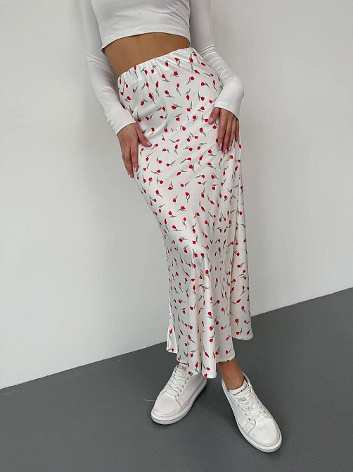 Жіноча стильна спідниця міді з високоякісного шовку армані Білий, 46 Одеса - фото 3