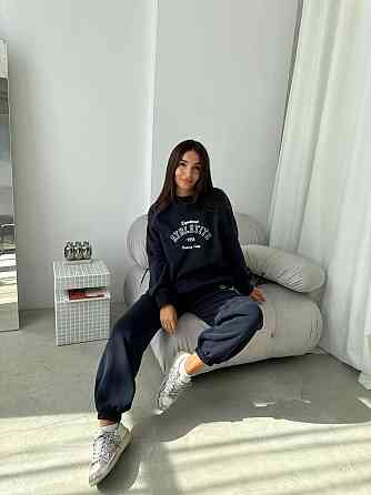 Жіночий теплий костюм у спортивному стилі з накатом тринитка на флісі Темно-синій, 42/44 Одеса