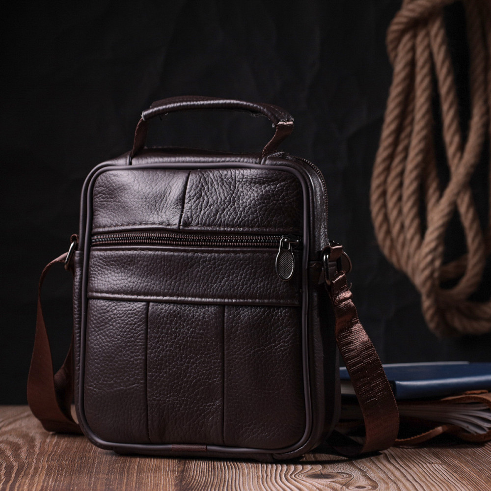 Небольшая сумка на плечо из натуральной кожи Vintage sale_15055 Коричневый Киев - изображение 7