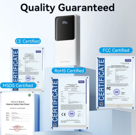 УМБ Vention 20000mAh 22.5W 3A,PD,QC 3.0,Micro-USB,USB-C,2xUSB-A,Built-in USB-C+Lightning Cables Whit Київ