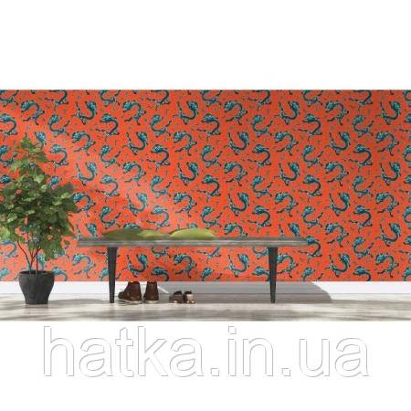 Шпалери вінілові на флізеліні Rasch Clasik 0,53х10 дитячі динозаври бірюзові на яскраво-гарячому Київ - фото 2