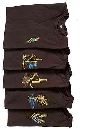 Жіноча коричнева вишита футболка вишиванка з жовтими колосками Київ