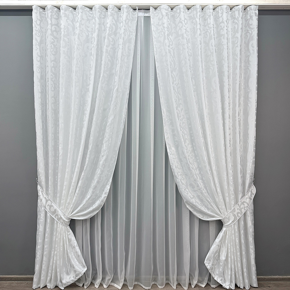 Комплект готовых штор VR-Textil Жаккард Вензель № 418ш Белый 150х270 см 2 шт (30-159) Киев - изображение 10