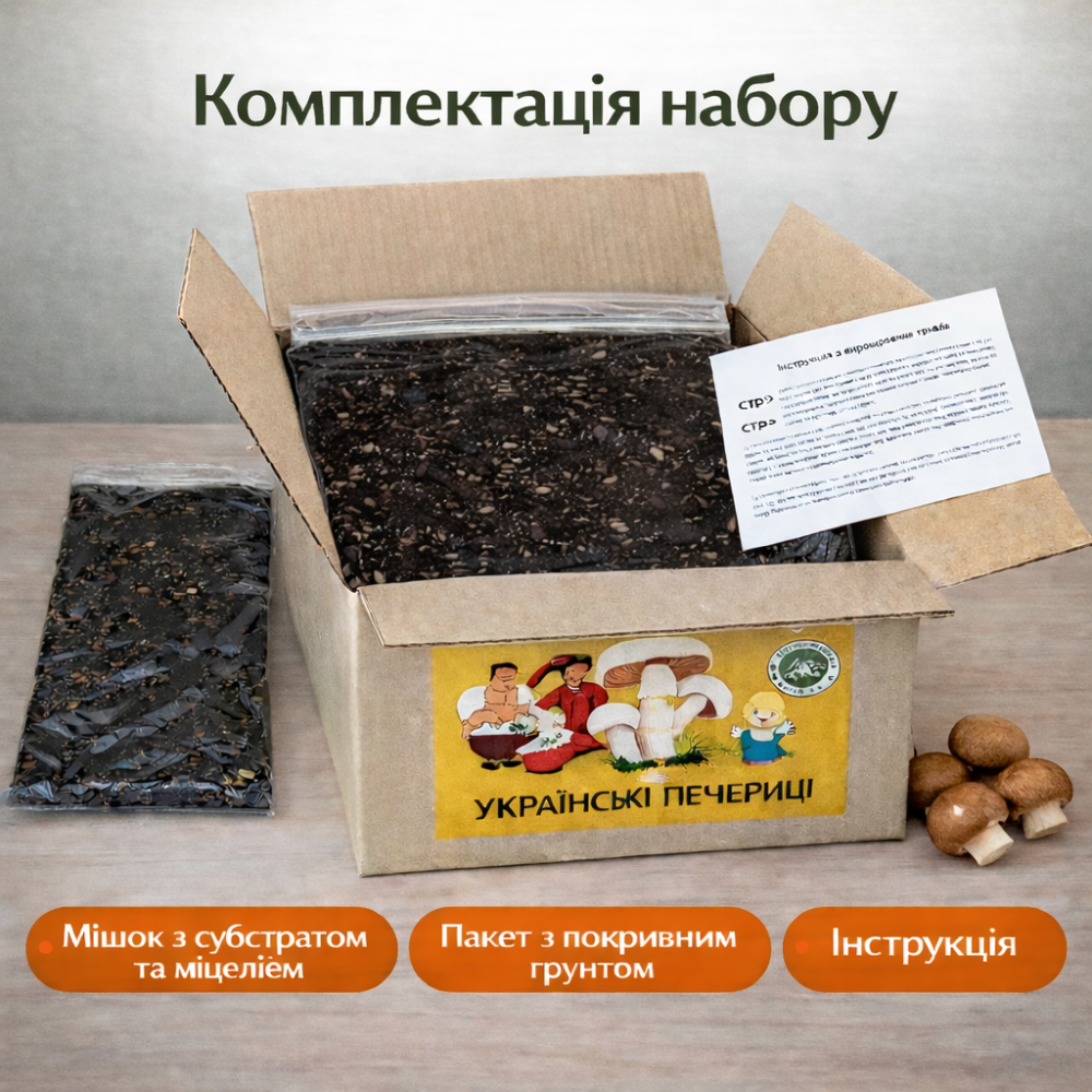 Грибний набір MIX для вирощування білих та коричневих печериць (2 коробки) Харків - фото 2