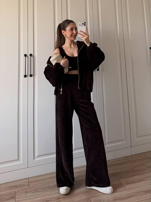 Жіночий стильний костюм трійка: кофта топ і штани з турецького плюшевого велюру Одеса - фото 3