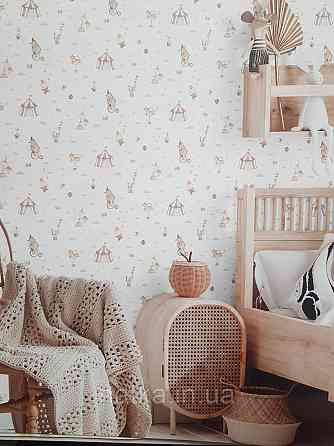 Обои винил на флизелине AS Creation Mia and Paul 0.53х10 детские цирк слоник медведь на бежевом Киев