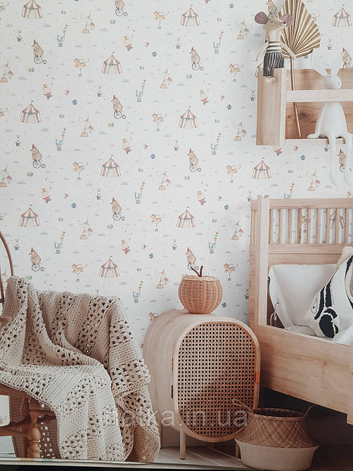 Обои винил на флизелине AS Creation Mia and Paul 0.53х10 детские цирк слоник медведь на бежевом Киев - изображение 1