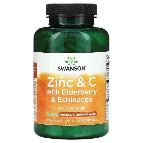 Цинк + Вітамін С з Бузиною та Ехінацеєю Swanson Zinc & C With Elderberry & Echinacea 200 Lozenges (Orange & Lemon) Луцьк