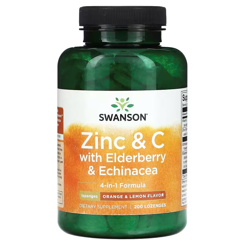 Цинк + Витамин С с Бузиной и Эхинацеей Swanson Zinc & C With Elderberry & Echinacea 200 Lozenges (Orange & Lemon) Луцк - изображение 1