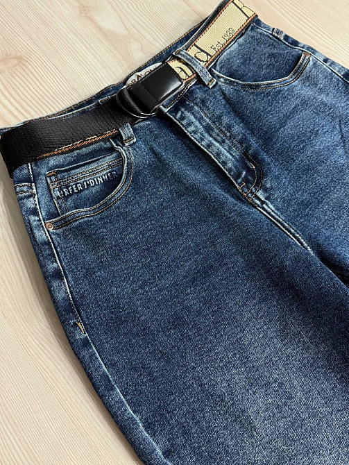 Джинсы женские Dragon 8192 Mom jeans с ремнем синие, синий, З2, 32, 86 см, 114 см Киев - изображение 4
