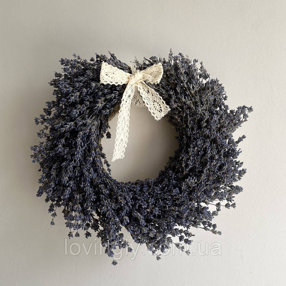 Декоративный венок из натуральных цветов лаванды диаметр 28см Ирпень - изображение 1