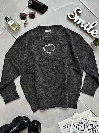 Женский свитер универсального размера с вырезом в виде сердца машинная вязка Антрацит Одесса