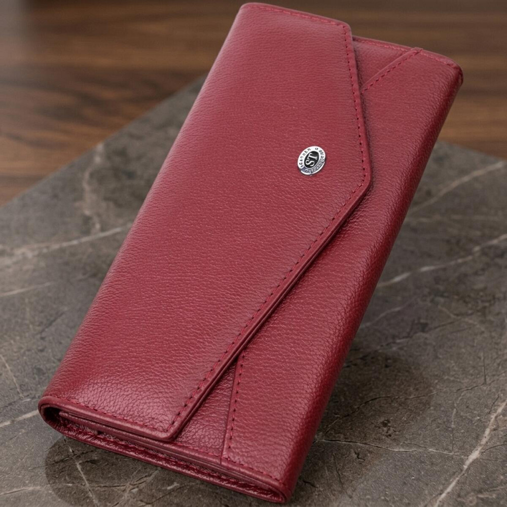 Гаманець для жінок із натуральної шкіри з геометричним клапаном ST Leather 22547 Бордовий Київ - фото 11