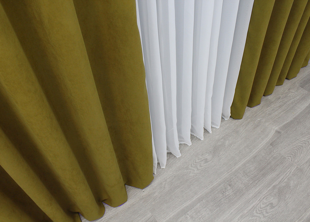 Комплект готових штор VR-Textil Мікровелюр Petek № 1503ш Гірчичний 150х270 см 2 шт (33-1261) Київ - фото 7