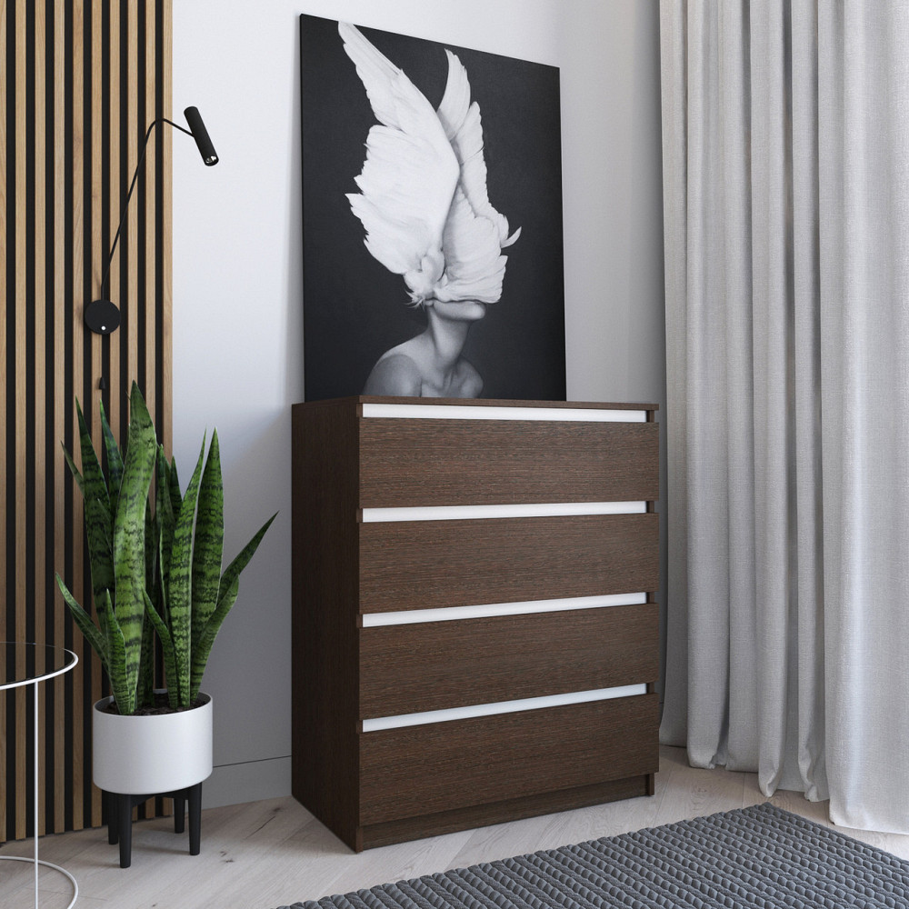 Комод VAYS R-4 Венге Темний-Білі планки, на 4 шухляди без ручок, ЛДСП 80×40×98 см – для дому, офісу, вітальні, спальні Львів - фото 1