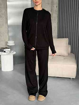 Женский повседневный костюм тройка из трикотажа Черный Одесса