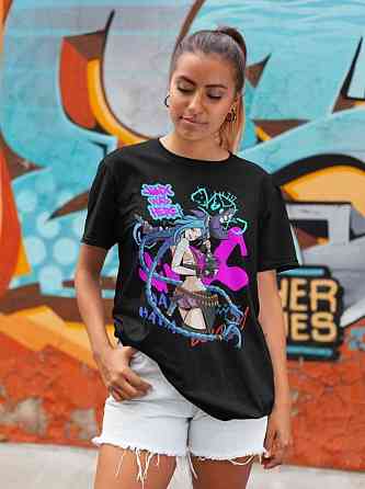 Футболка для хлопчика з аніме принтом Джінкс Аркане Джапанесе Аніме оверсайз (зріст від 165 до 180) Чорний AnimeJ0951m Дніпро