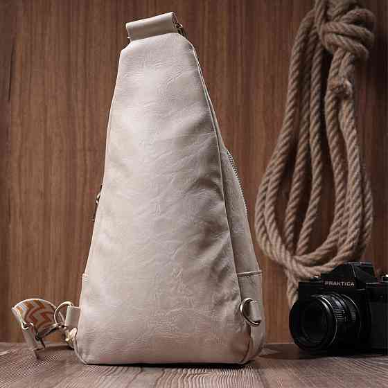 Стильна жіноча сумка з екошкіри з акцентом на текстильну лямку Vintage 22774 Білий Київ