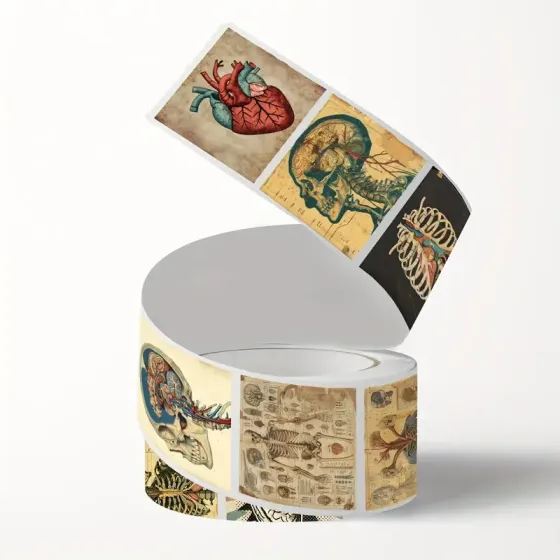 Наліпки «Анатомія людини» — 500 шт, 2.5×2.5 см, 8 узорів, ретро Київ