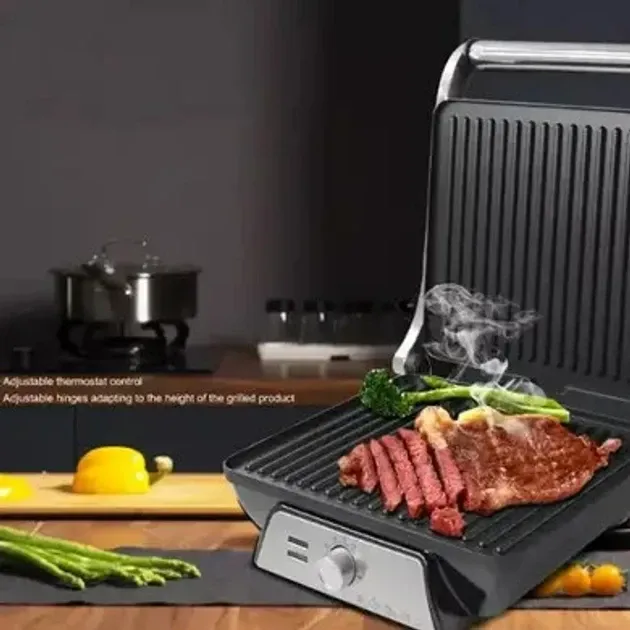 Гриль контактный Domotec/RAF R-2683 2000Вт ребристая плита, антипригарное покрытие, с поддоном для жира Одесса - изображение 6