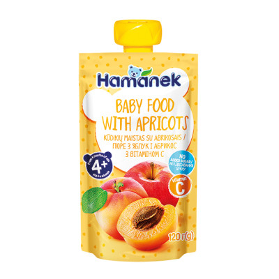 Дитяче пюре Hamanek Pouch яблуко і абрикос, 120 г (8595139783914) Вінниця - фото 1