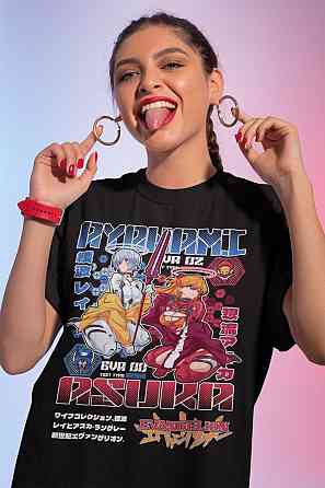 Футболка з аніме принтом Євангеліон оверсайз (S/M/L) Чорний AnimeJ0411 Дніпро