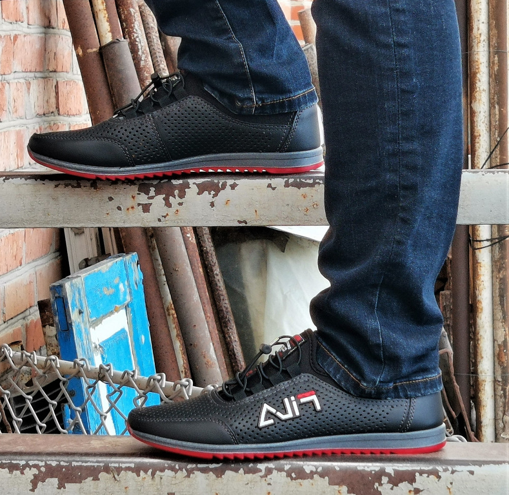 Мужские Мокасины Кроссовки FILA Черные с Перфорацией Туфли (размеры: 40,41,42,43,45) Видео Обзор - 17-2 Днепр - изображение 10