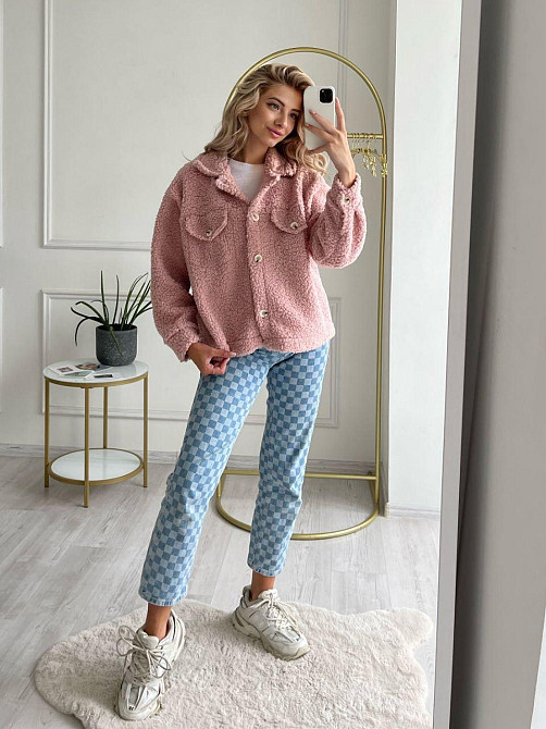 Женская теплая рубашка из мягкой овчины Тедди. Пудра Одесса - изображение 19