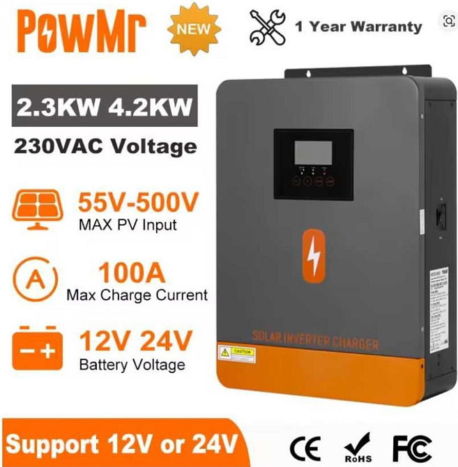 Гибридный инвертор Powmr 4200W POW-HVM4.2K-24V-D, 24В-4200Вт/12В-2300В. Харків - фото 5