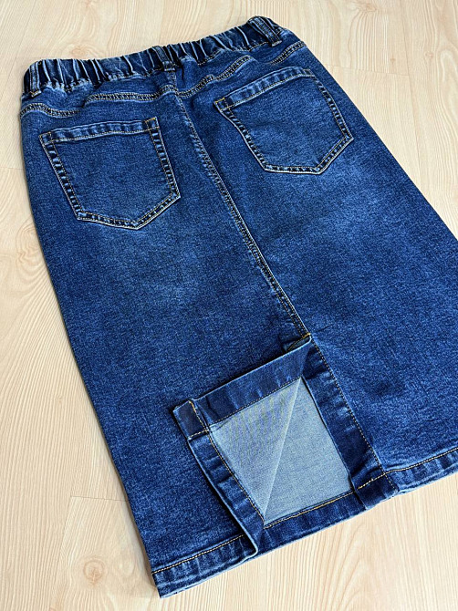 Юбка женская джинсовая ZJY 7031 большие размеры стрейчевая с разрезом на резинке синяя, синий, З4, 34, 92 см, 110 см Киев - изображение 2