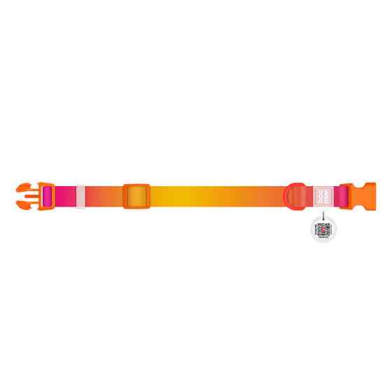 Нашийник для собак з нейлону WAUDOG Nylon Recycled з QR паспортом, градієнт, пластиковий фастекс, M, Ш 20 мм, Дов 28-40 см, помаранчевий Київ