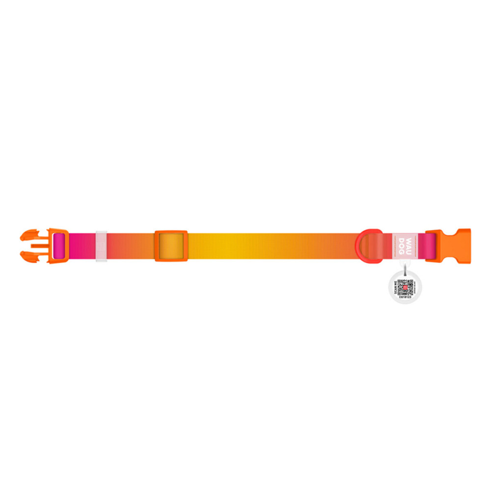 Нашийник для собак з нейлону WAUDOG Nylon Recycled з QR паспортом, градієнт, пластиковий фастекс, M, Ш 20 мм, Дов 28-40 см, помаранчевий Київ - фото 2