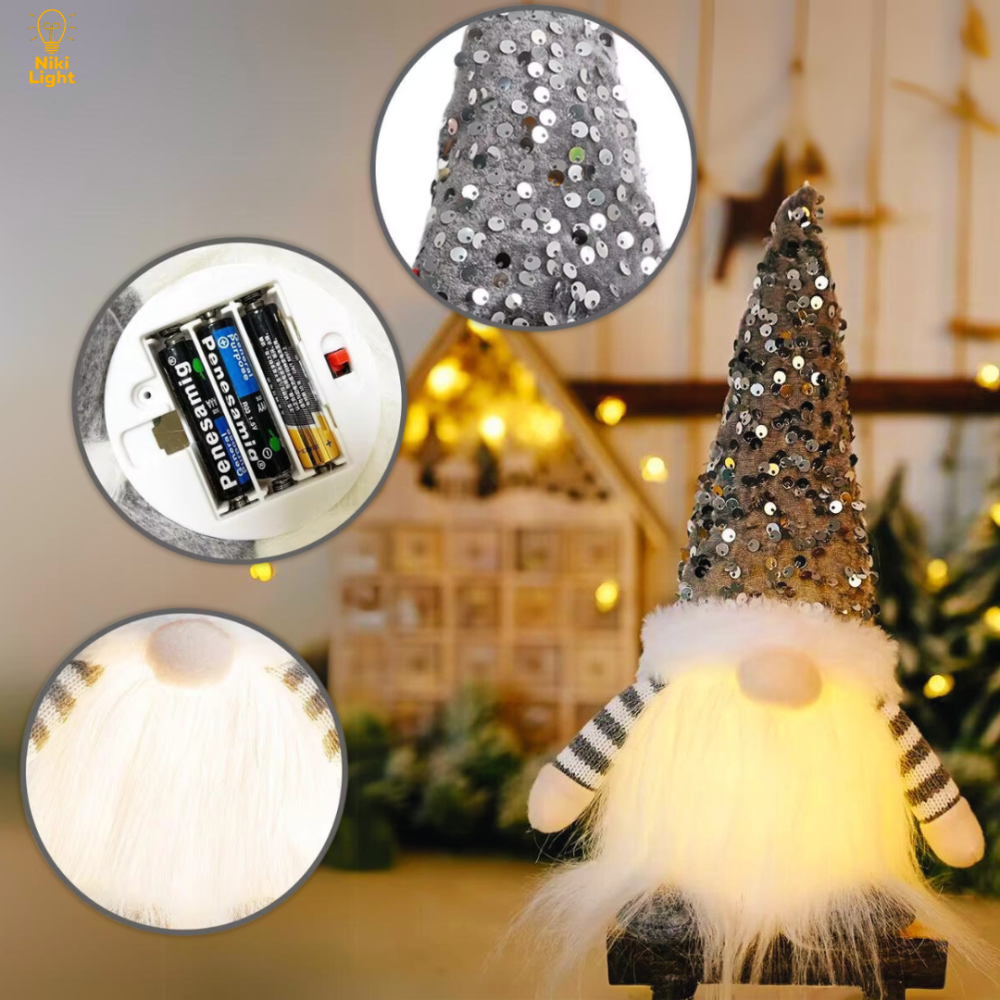 Новогодний гном с подсветкой новогодняя фигурка гном под елку 30см светильник на батарейках гном серый Киев - изображение 5