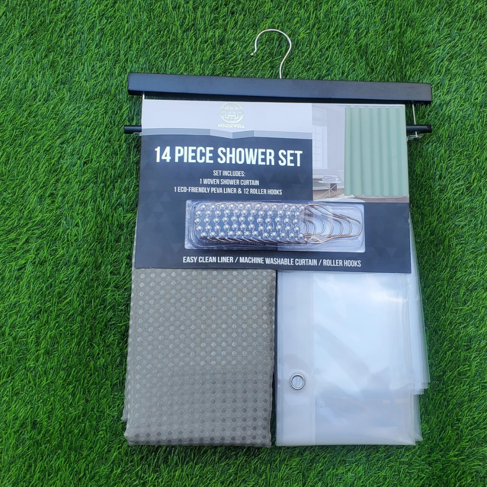 Набір шторка для ванної та душу 178x183 см, штора з підкладкою для ванної з гачками, зелена, жакардовий візерунок Кам'янець-Подільський - фото 5