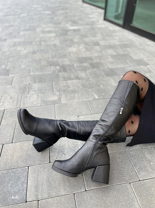 Чоботи жіночі TWO STEPS чорні натуральна шкіра зима высота 42см обхват голени 36-38см каблук 8с Коломия - фото 3